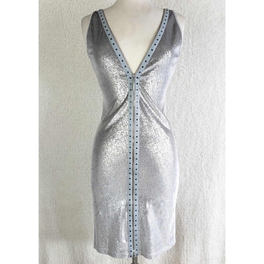 VERSACE Versus Silver 🤍 Metallic Full Zip Mini Dress Size 42 IT